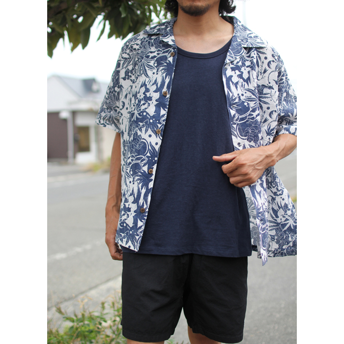 GOHEMP ( ゴーヘンプ ) 半袖シャツ MEN'S “麻朝ひょうたん” OPEN SHIRTS